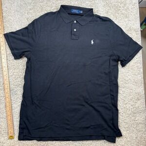 Polo Ralph Lauren Mens XL Black Short Sleeve Cotton Polo Shirt White Pony Logo